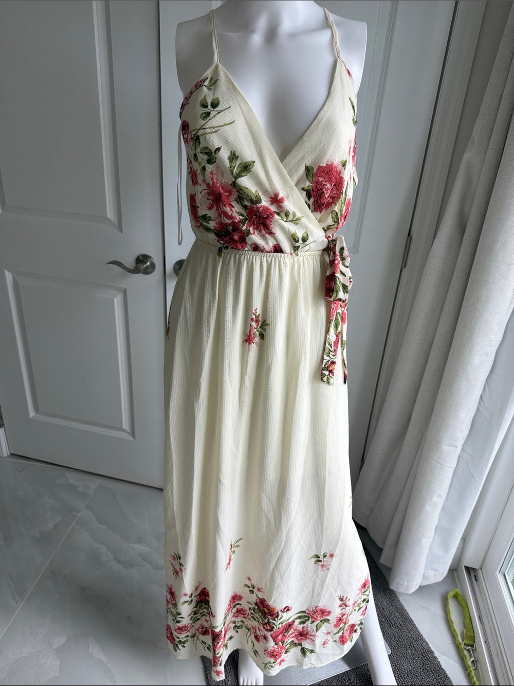 Dream of me Ivory Floral Maxi Dress with Pink Rose Accents
